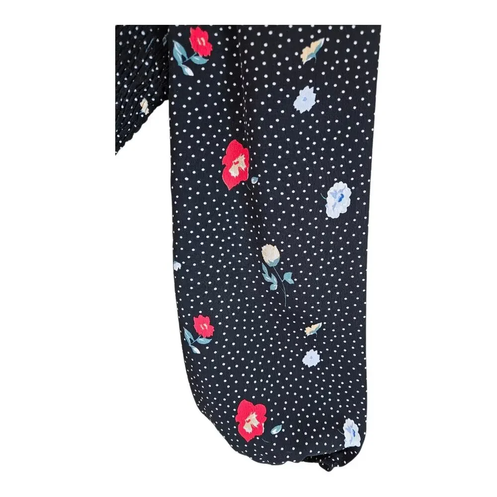 ABERCROMBIE & FITCH Women's S Smocked Peasant Blouse Polka Dots Flowers Cropped